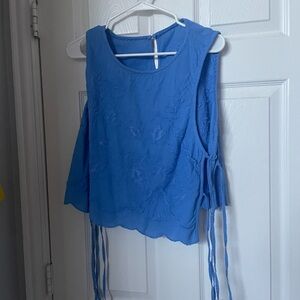 Free People Blue Embroidered Tank Top